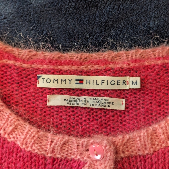 Y2K Tommy Hilfiger Pink Mohair Acrylic Blend Knit Cardigan Sweater - Picture 3 of 7